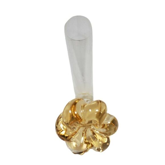 8.5" Bud Vase Clear Glass Iridescent Gold  Swirl Bottom Top Fluted Hand Blown - Picture 4 of 5